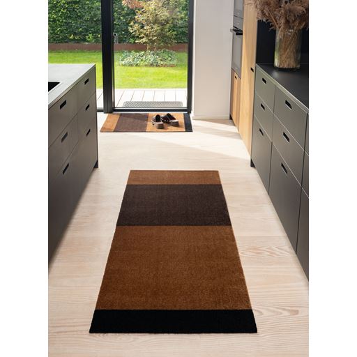 Tica Copenhagen Stripe Horisontal Gulvtæppe, Cognac/Dark Brown/Black , 90x200 cm
