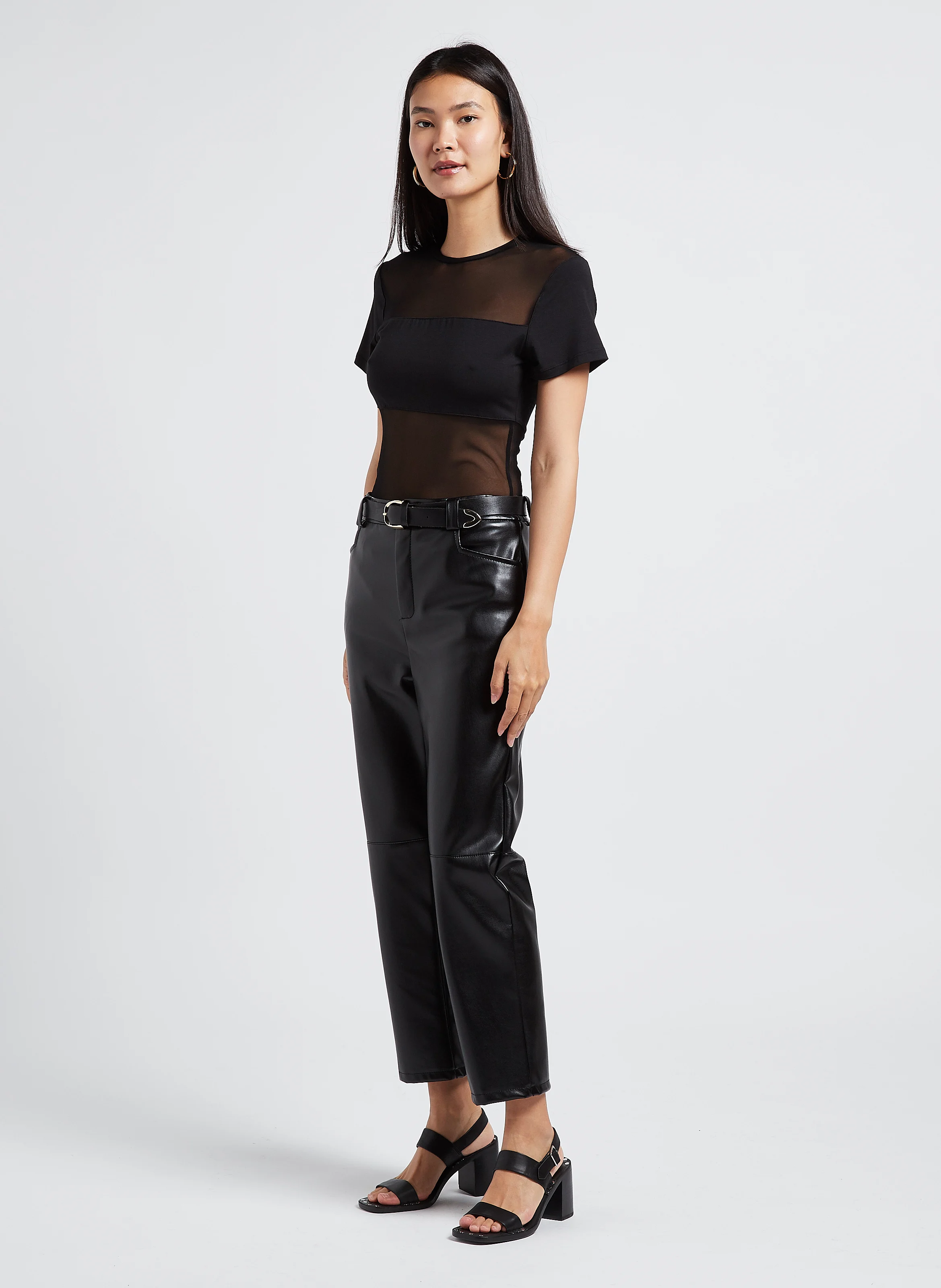 Top col rond en mesh| Noir