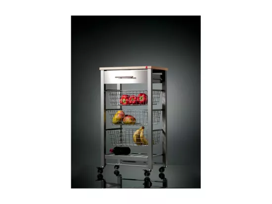 Desserte de cuisine, chariot de cuisine - Gris, Inox, Hêtre - 88,5*48*33cm. - APRIL
