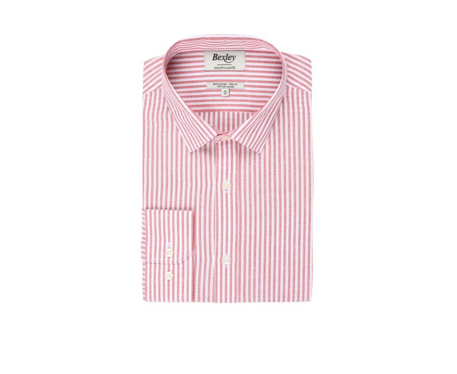 Chemise coton et lin rayures corail et blanches - EDIBERT