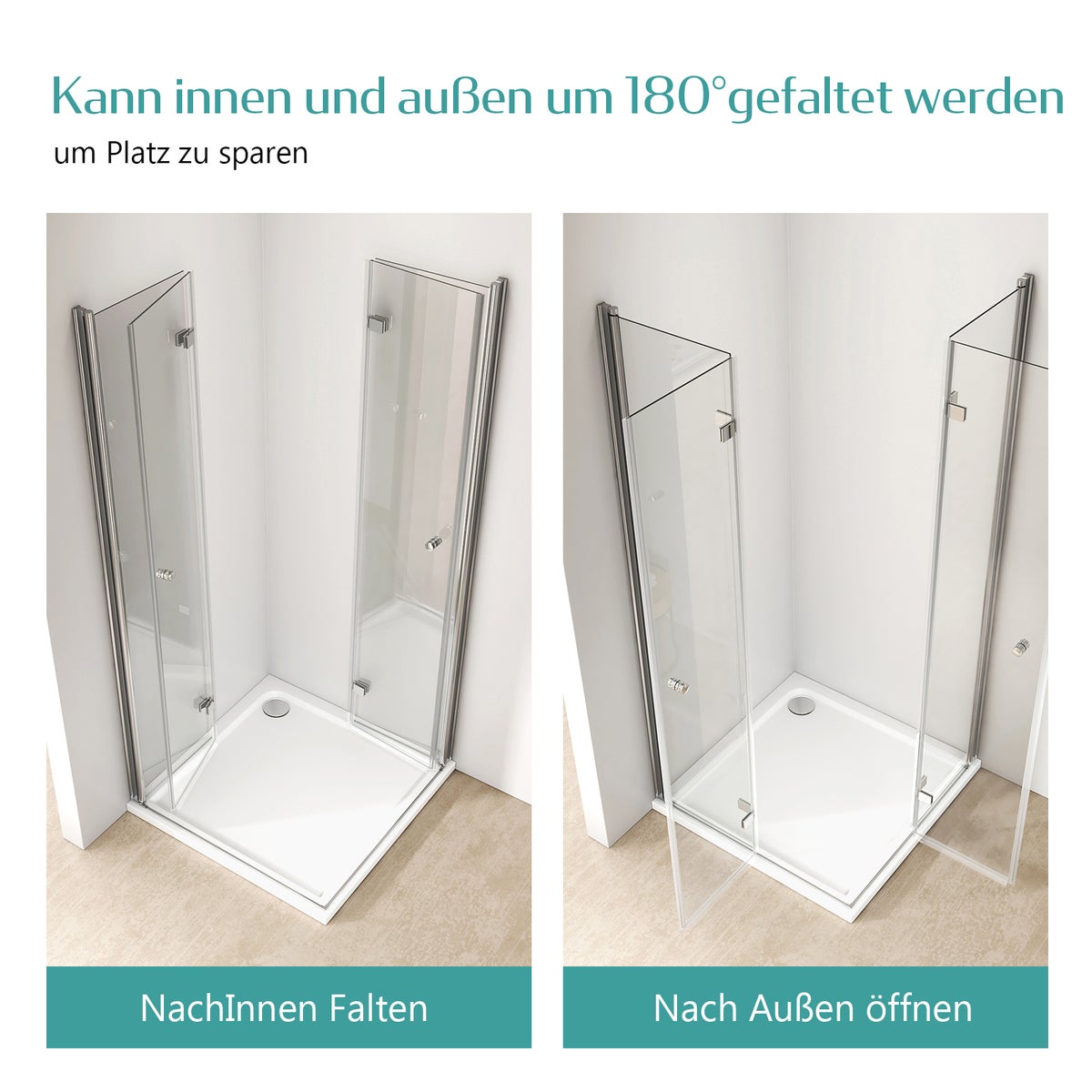 EMKE Hoekdouchecabine, Hoekinstap, Hoogte 185 cm, Douchewand, BxD: 90x100 cm, Douchewand 6 mm ESG Nanoglas, Hef- en daalmechanisme, Vouwdeur, Chroom