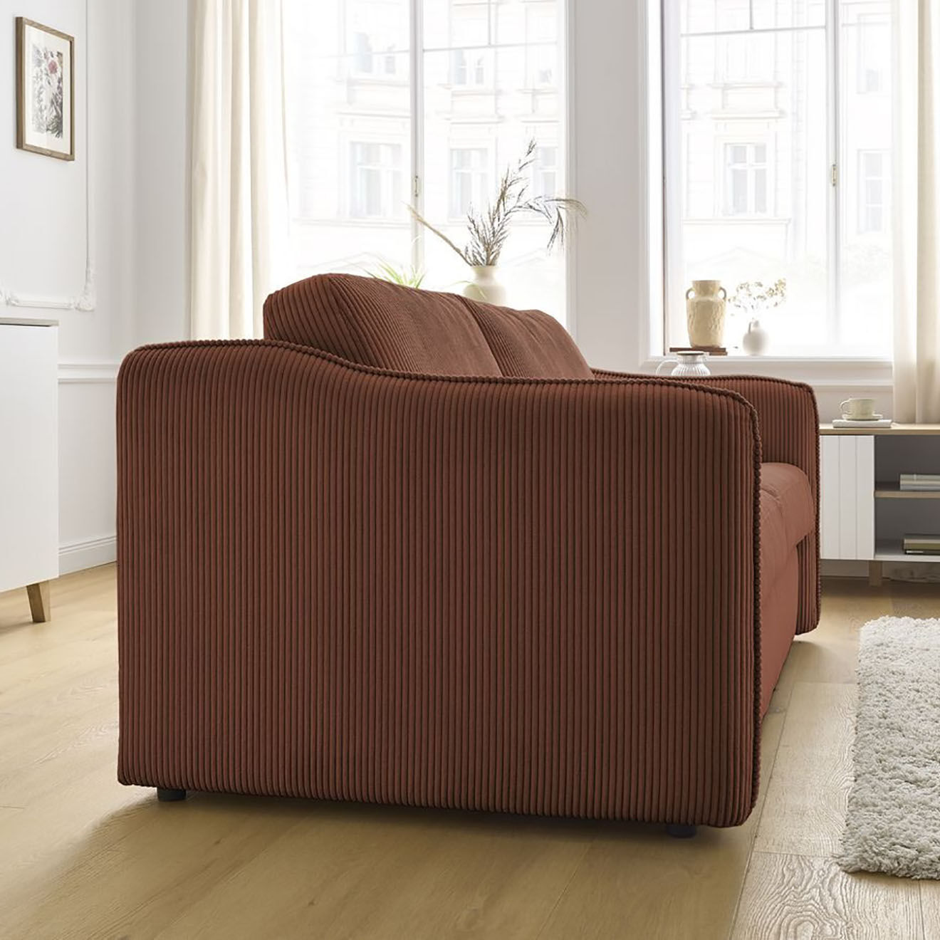Bobochic Canapé droit convertible express en Velours côtelé 3 places Lenny orange - 178x102x89 cm