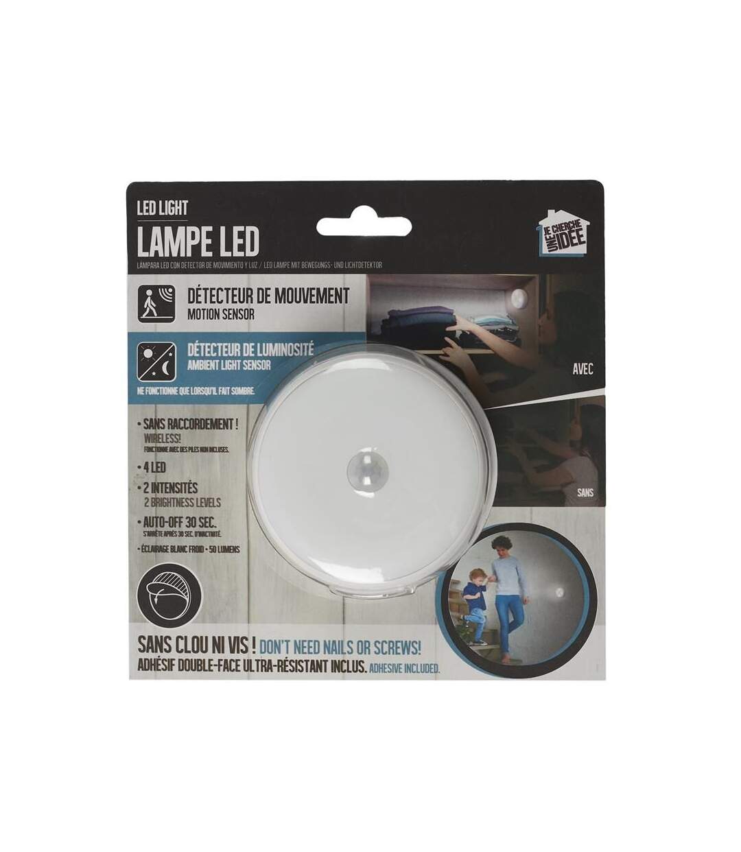 Paris Prix - Lampe à Led détecteur De Mouvement 7cm Blanc