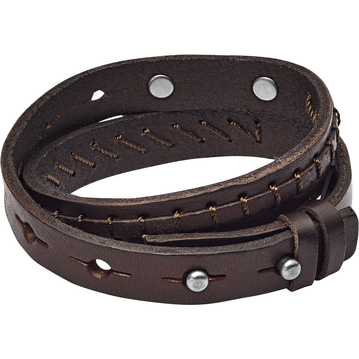 Bracelet FOSSIL acier cuir marron
