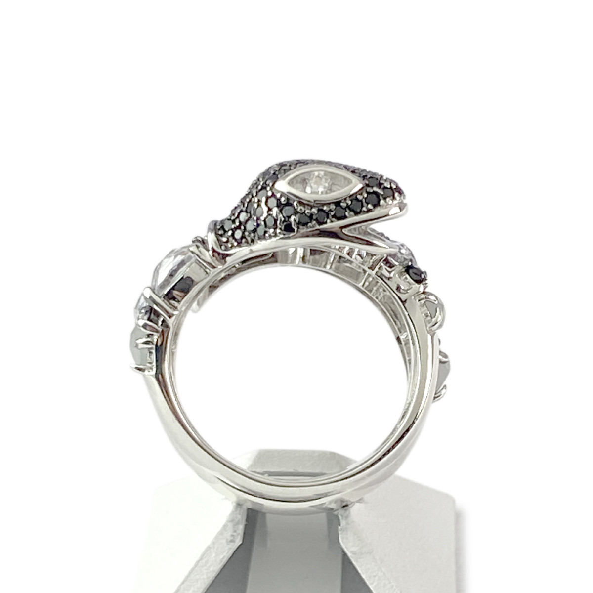 Bague d'occasion argent 925 serpent pierres imitations et zirconias noirs et blancs