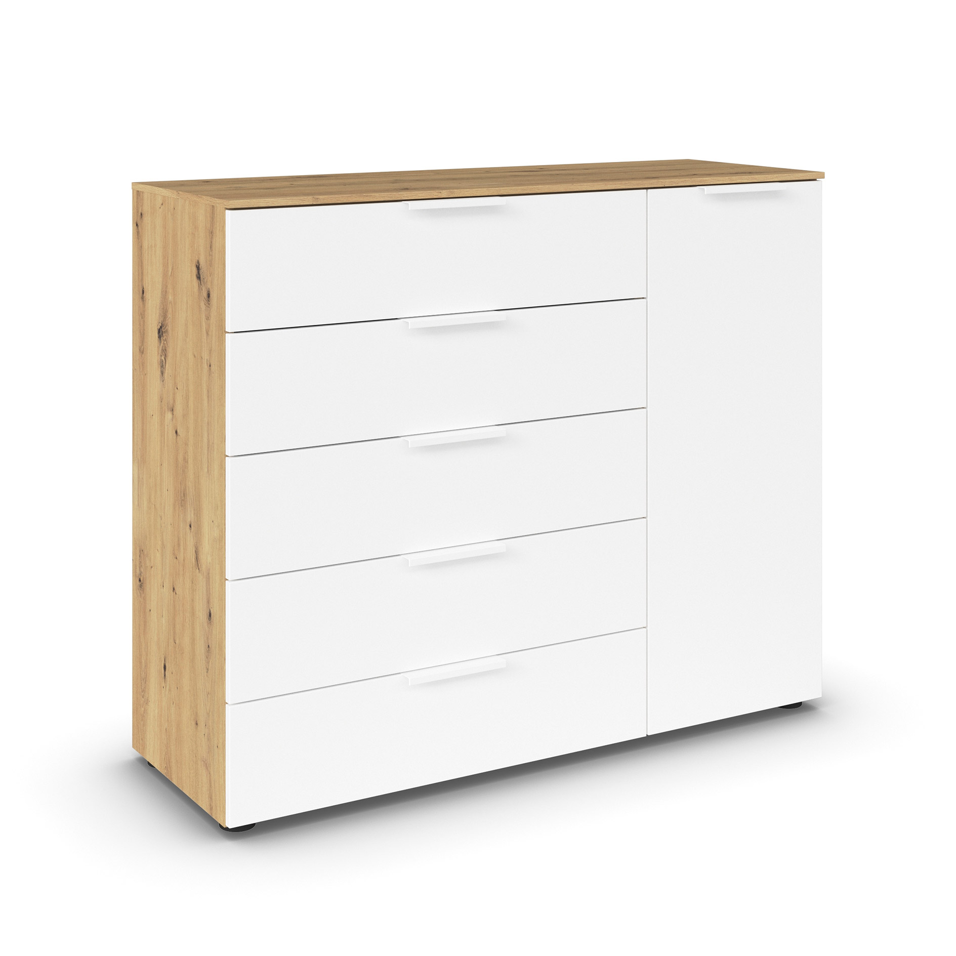 Kommode - Artisan Eiche-alpinweiß - weiße Griffe - 120 cm