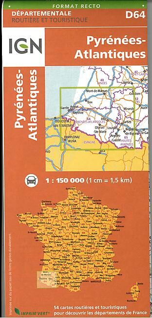IGN - D64 PYRENEES ATLANTIQUES ECHELLE 1 150 000