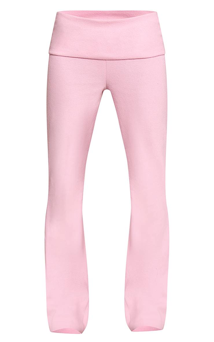 Rose Ensemble Coordonné À Taille Haute Repliable Et Jambes Évasées En Tissu Doux