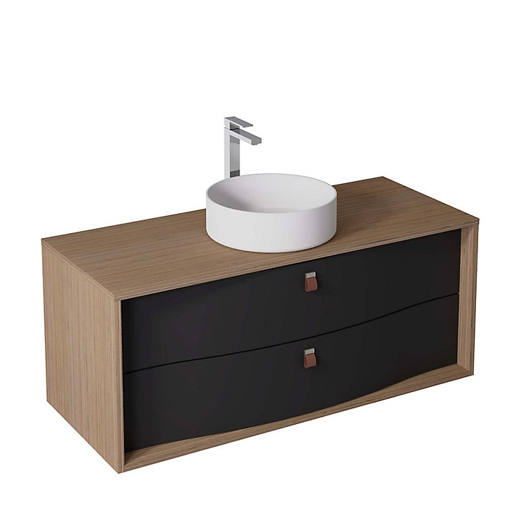 Meuble sous vasque à suspendre Havana noir mat 2 tiroirs 120 cm