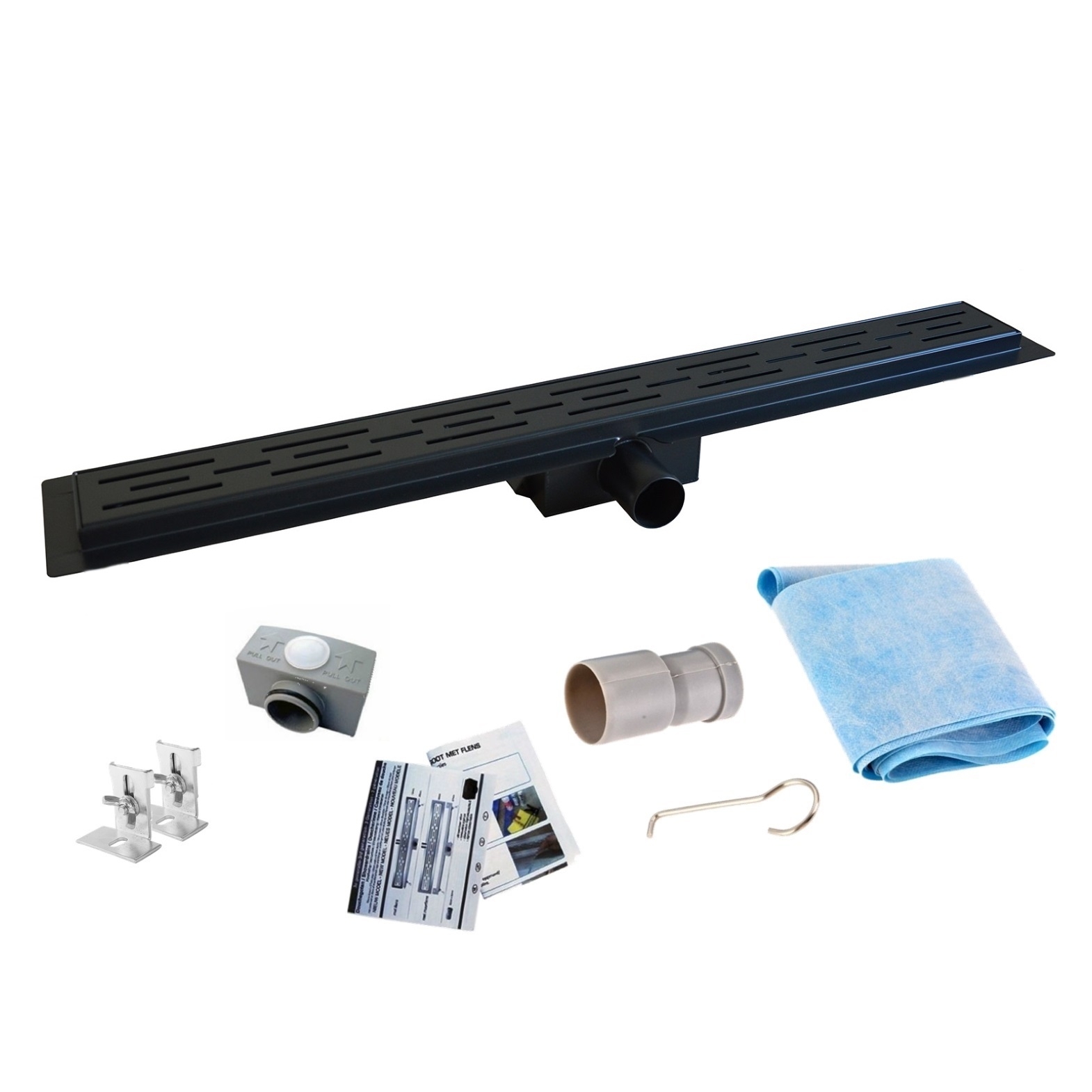 Mueller Black RVS douchegoot 180cm met uitneembaar sifon mat zwart