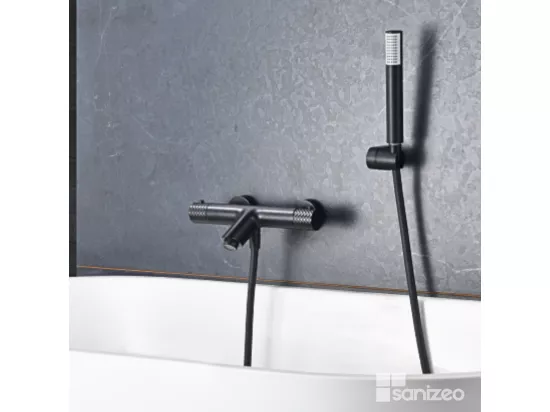 Mitigeur de Baignoire et Douche Thermostatique anti-calcaire Noir Mat IMEX GENOVA BDG053-4NG