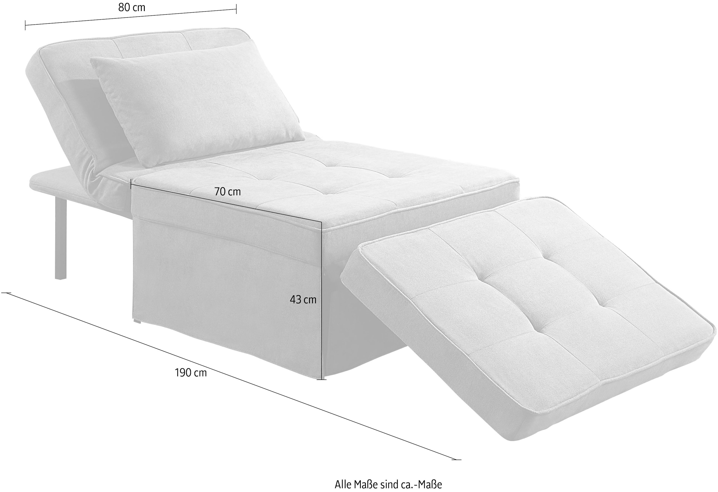 ATLANTIC home collection Schlafsofa »Finn« wandelbar zum Loungesessel, Relaxliege und Gästebett, inkl. Kissen