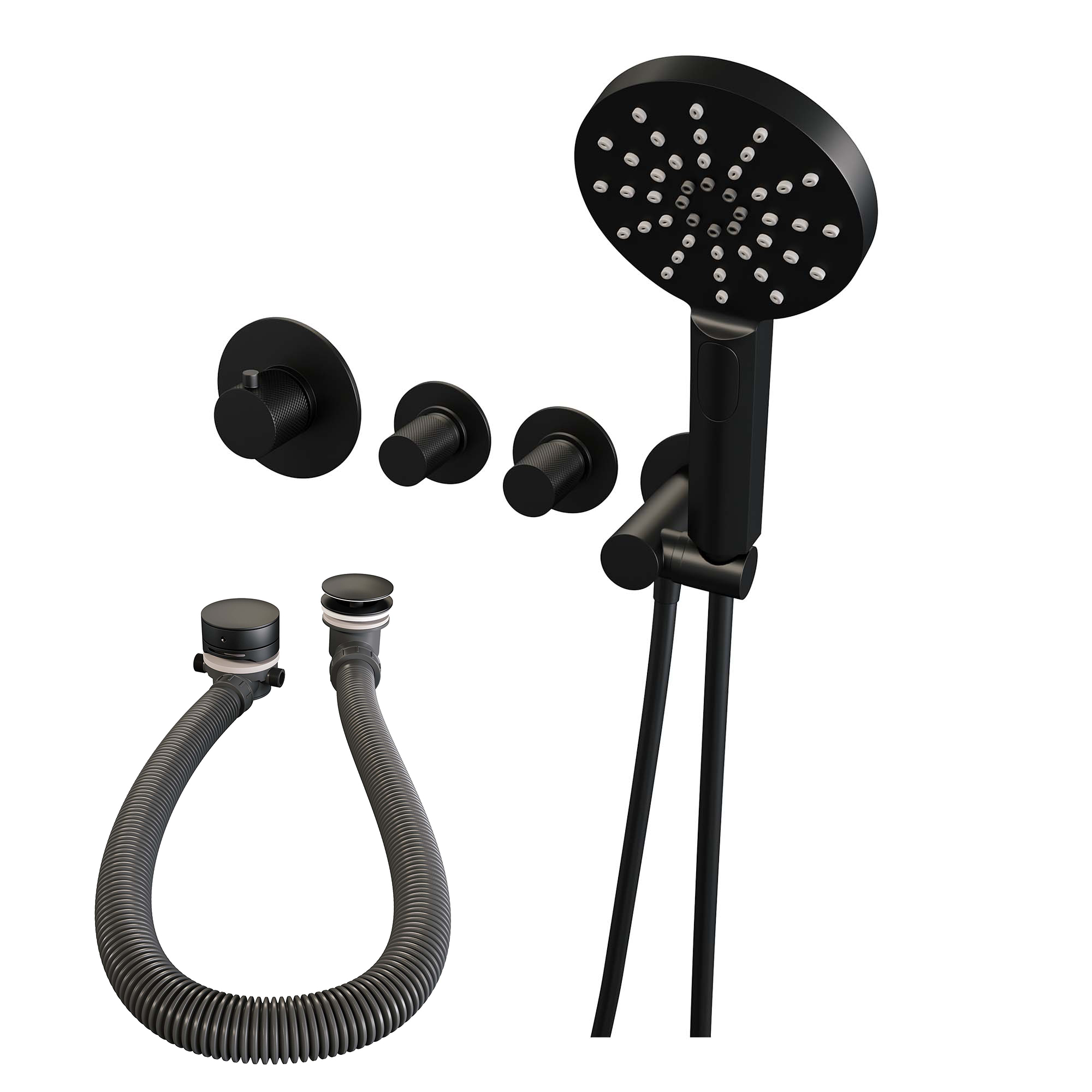 Brauer Black Carving inbouw badkraan met badvulcombinatie en 3 standen handdouche mat zwart