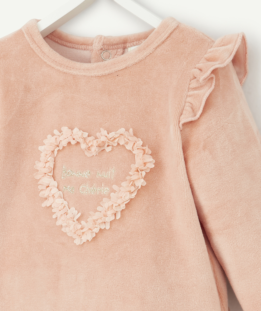 DORS BIEN VELOURS EN COTON RECYCLÉ ROSE AVEC COEUR