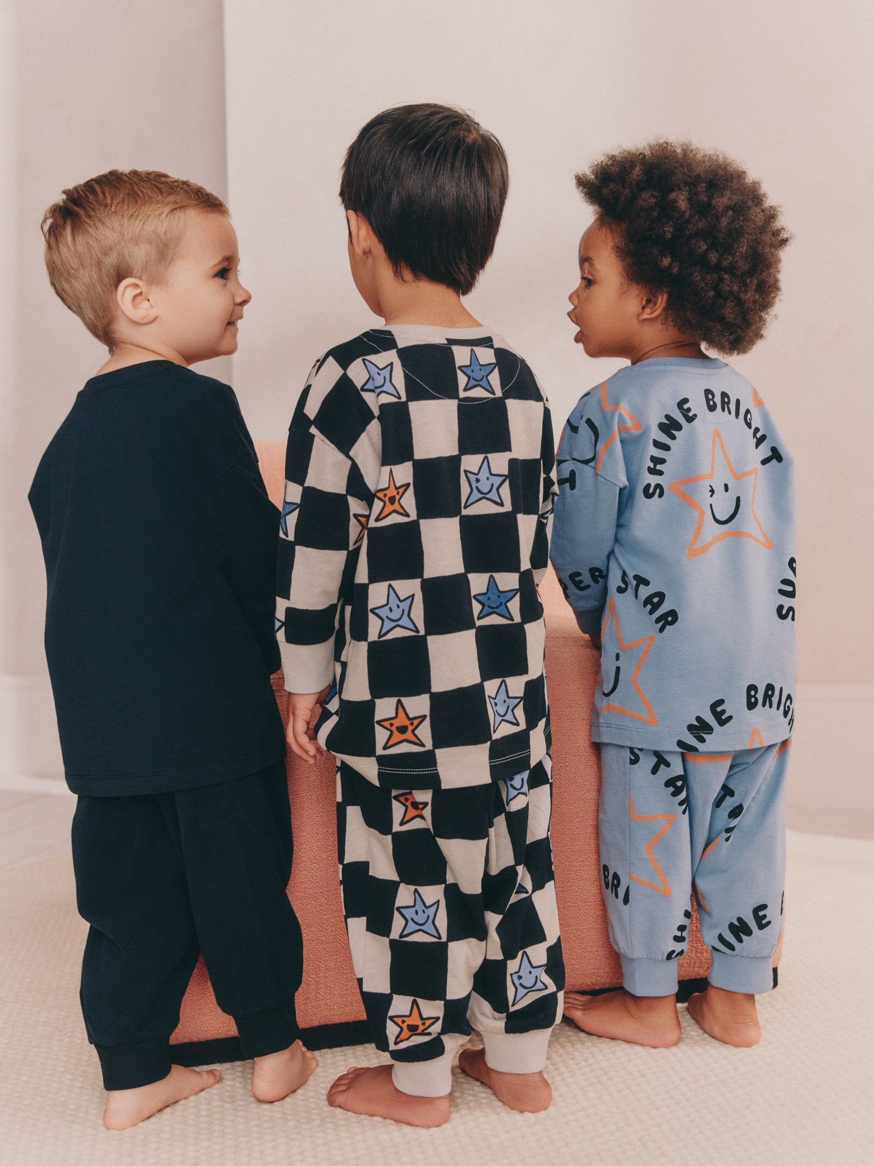 Meerkleurig ster- en dambordmotief - Verpakking van 3 oversized pyjama's 3 (9mnd -10jr)