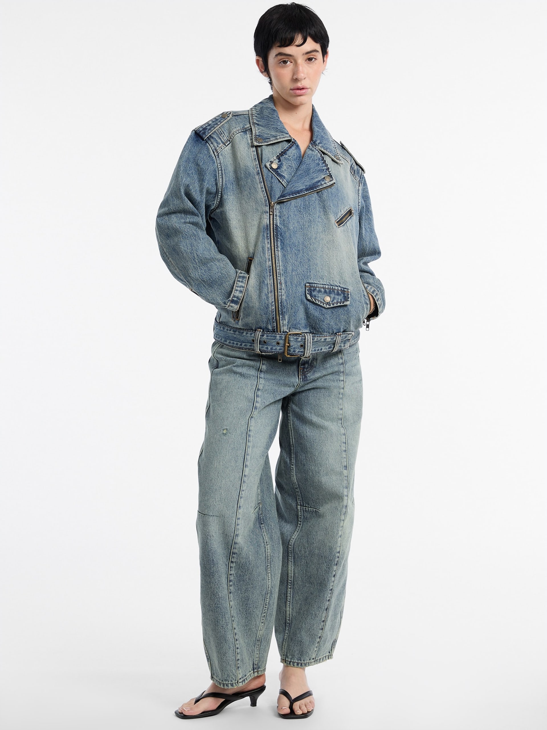 Jaqueta de couro jeans estilo motociclista GUESS Originals