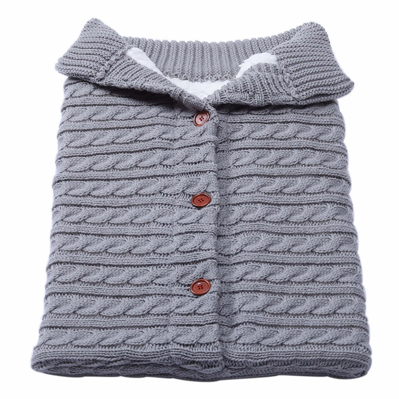 (68x38cm) Baby Strick Schlafsack Kuschel Winter Decke mit Fell für Kinderwagen - Dunkelgrau