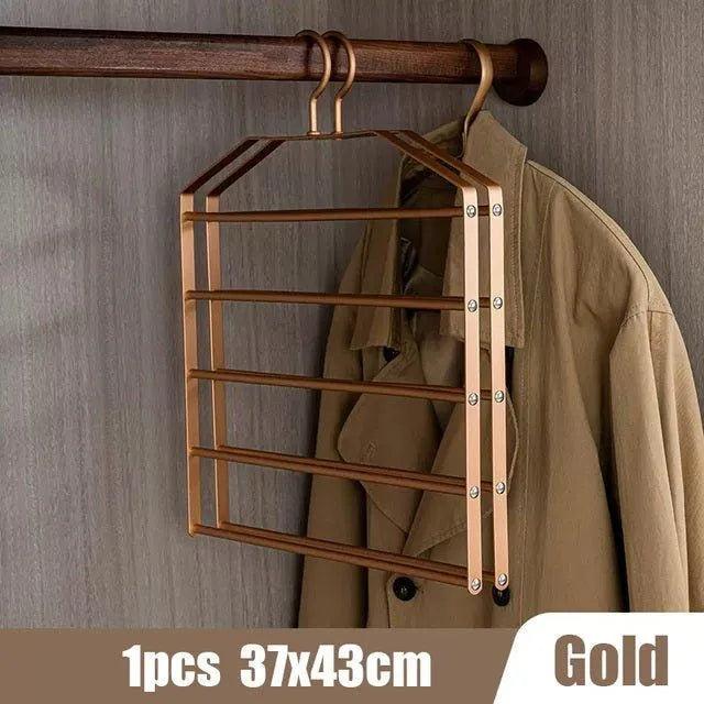 Matte Gold/Silver 5 in 1 Multi-Layer Pants Trouser Hanger | Wardrobe Clothes Hanging Rack