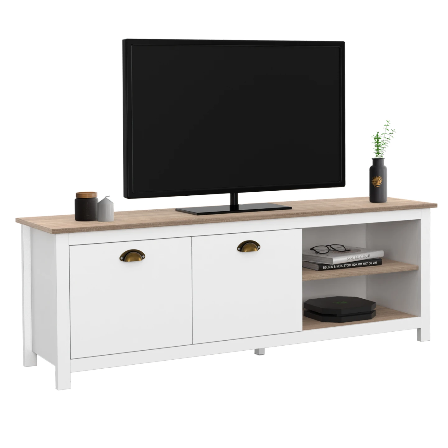 Meuble TV 140 cm campagne ISIS bois et blanc