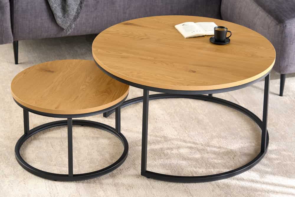 Runde Couchtische 2er Set ELEGANCE 80cm natur Wildeiche Holz-Design schwarzes Metallgestell
