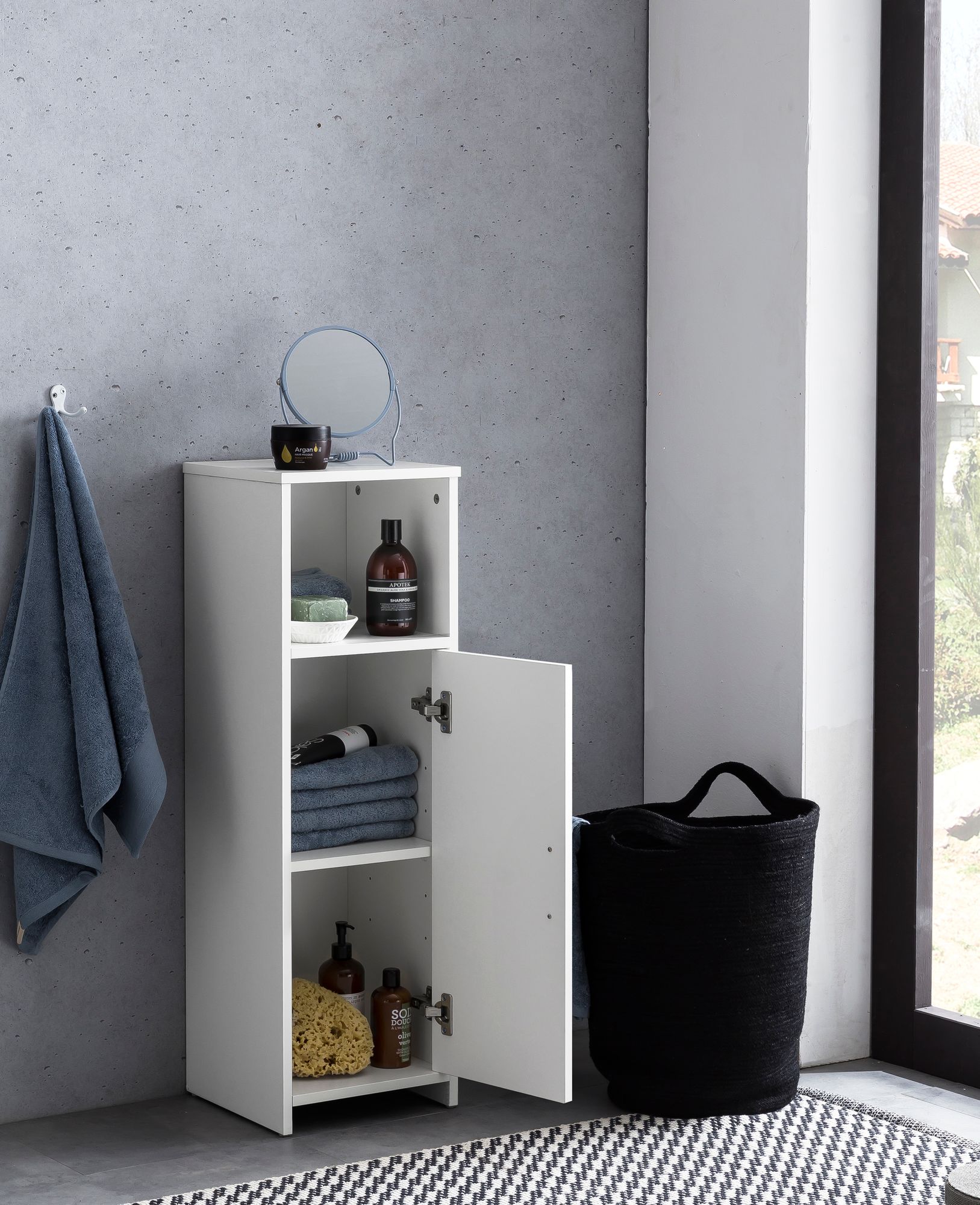 FinBuy Badschrank Spanplatte Beistellschrank Badregal Weiß Schmal Freistehend