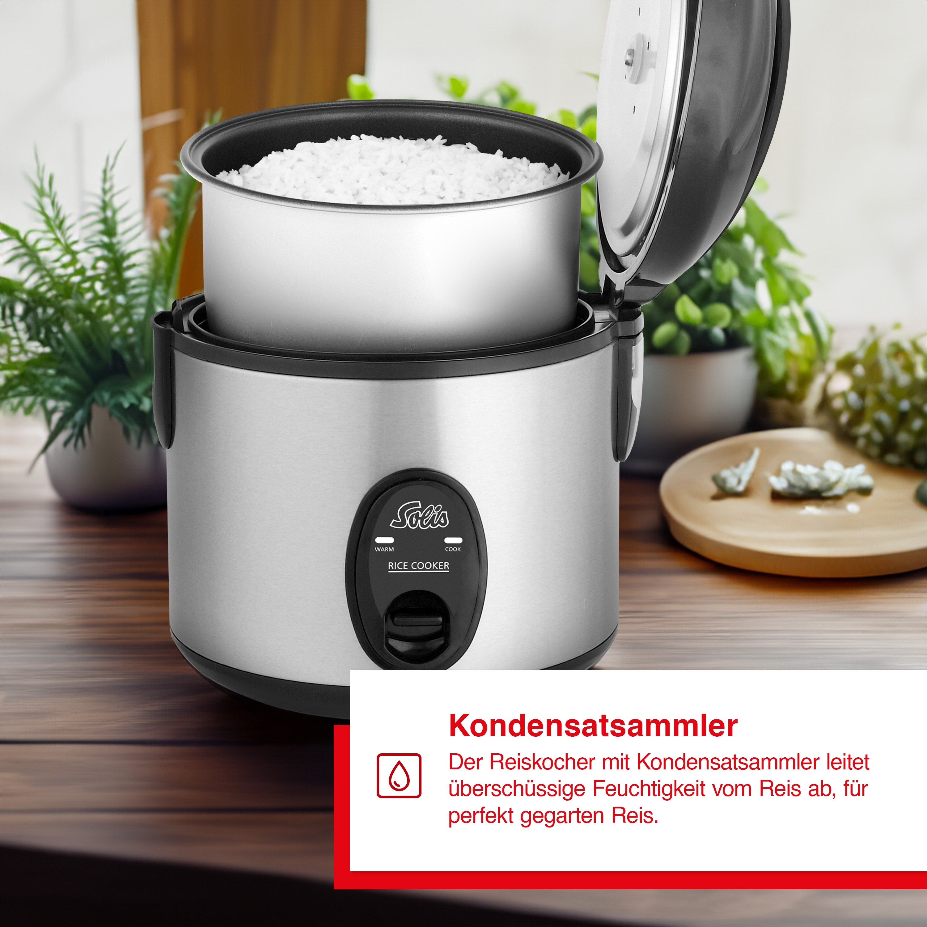 Solis Reiskocher, 370 W, 0,8 L Volumen, Warmhaltefunktion Beschichtung