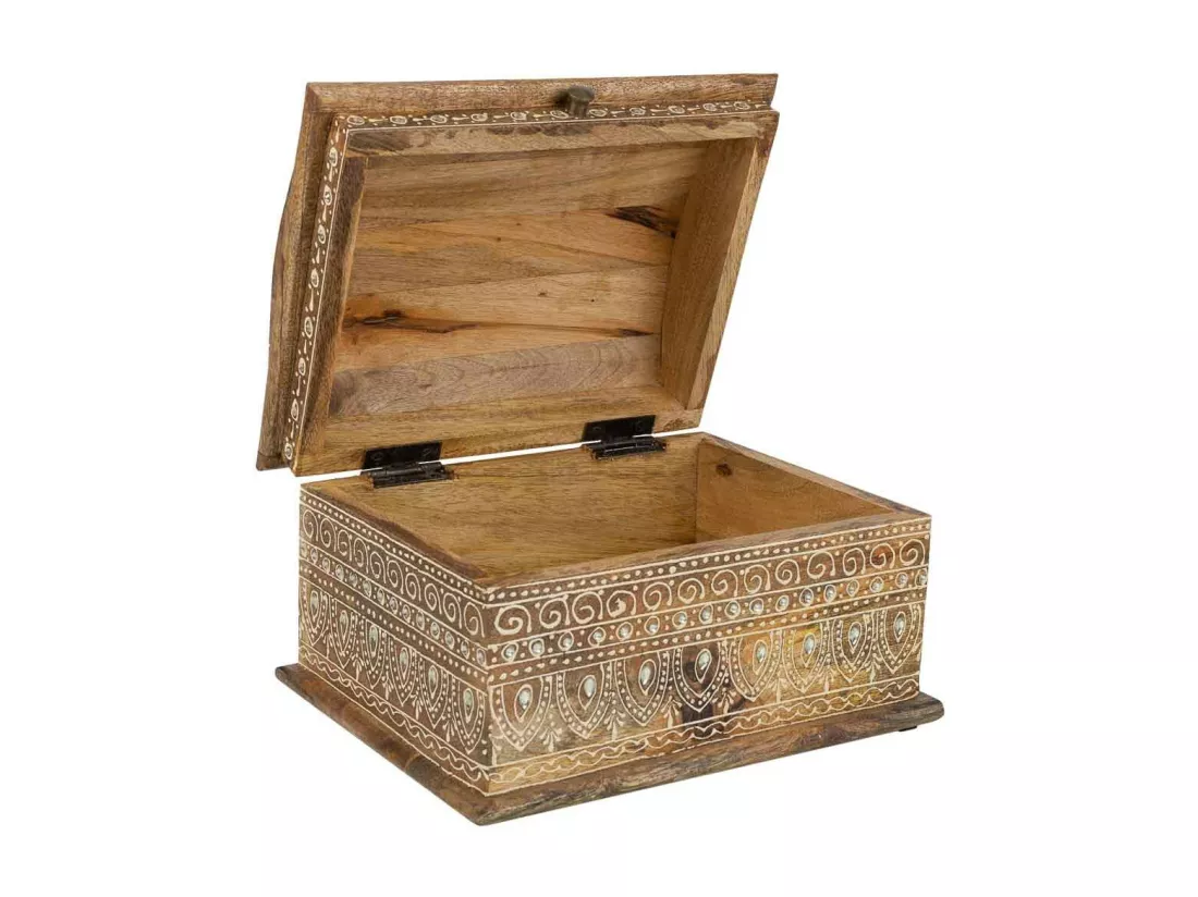 Coffret à bijoux en bois peint artisanal marron 24x18x15h