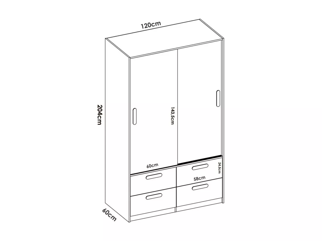 Garde-robe 2 portes Dbradle, Meubles de chambre, Penderie de plain-pied, Placard à vêtements, 120x60 h204 cm, Blanc et Chêne clair
