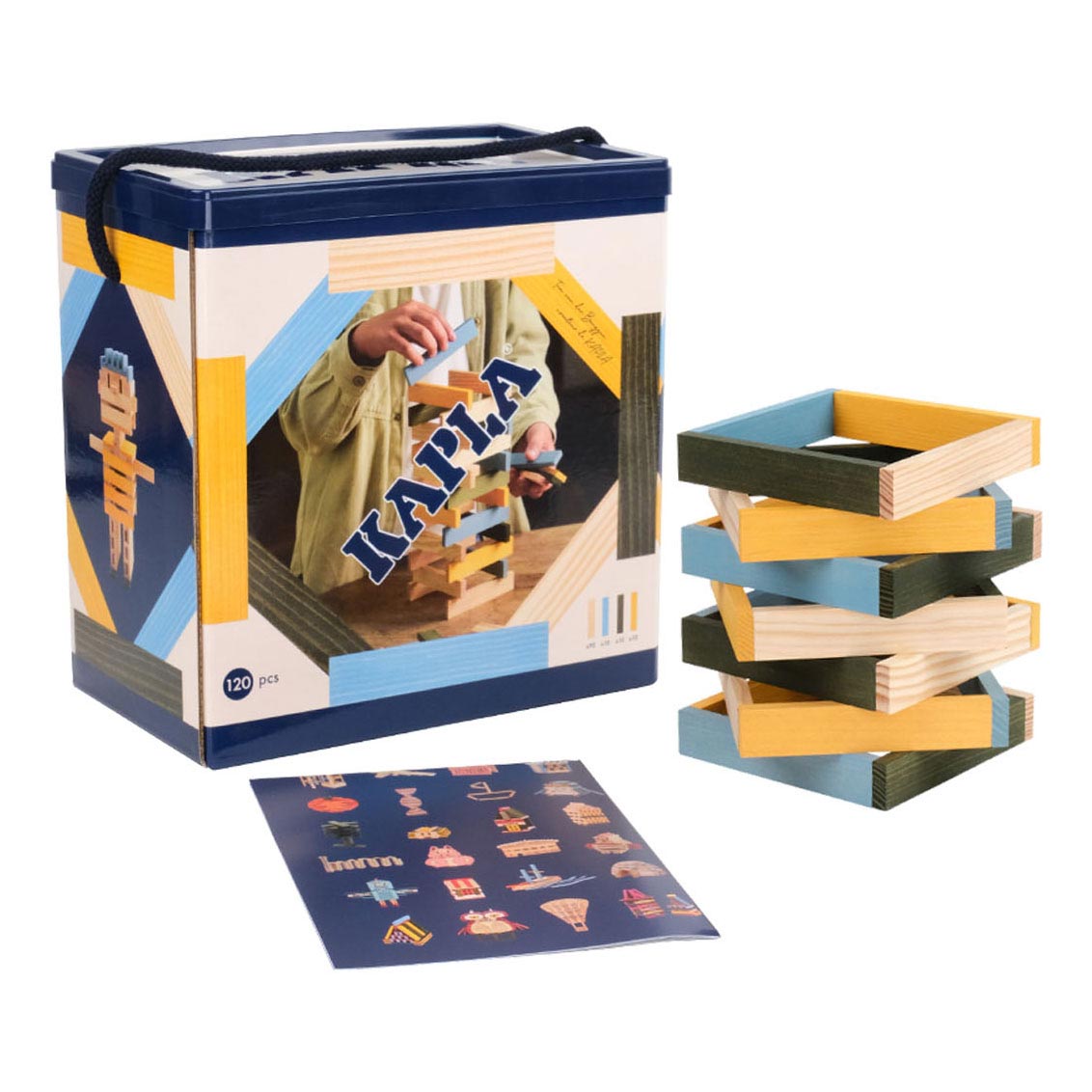 KAPLA, Doos 120 Gekleurde Plankjes - Blauw/Geel/Groen