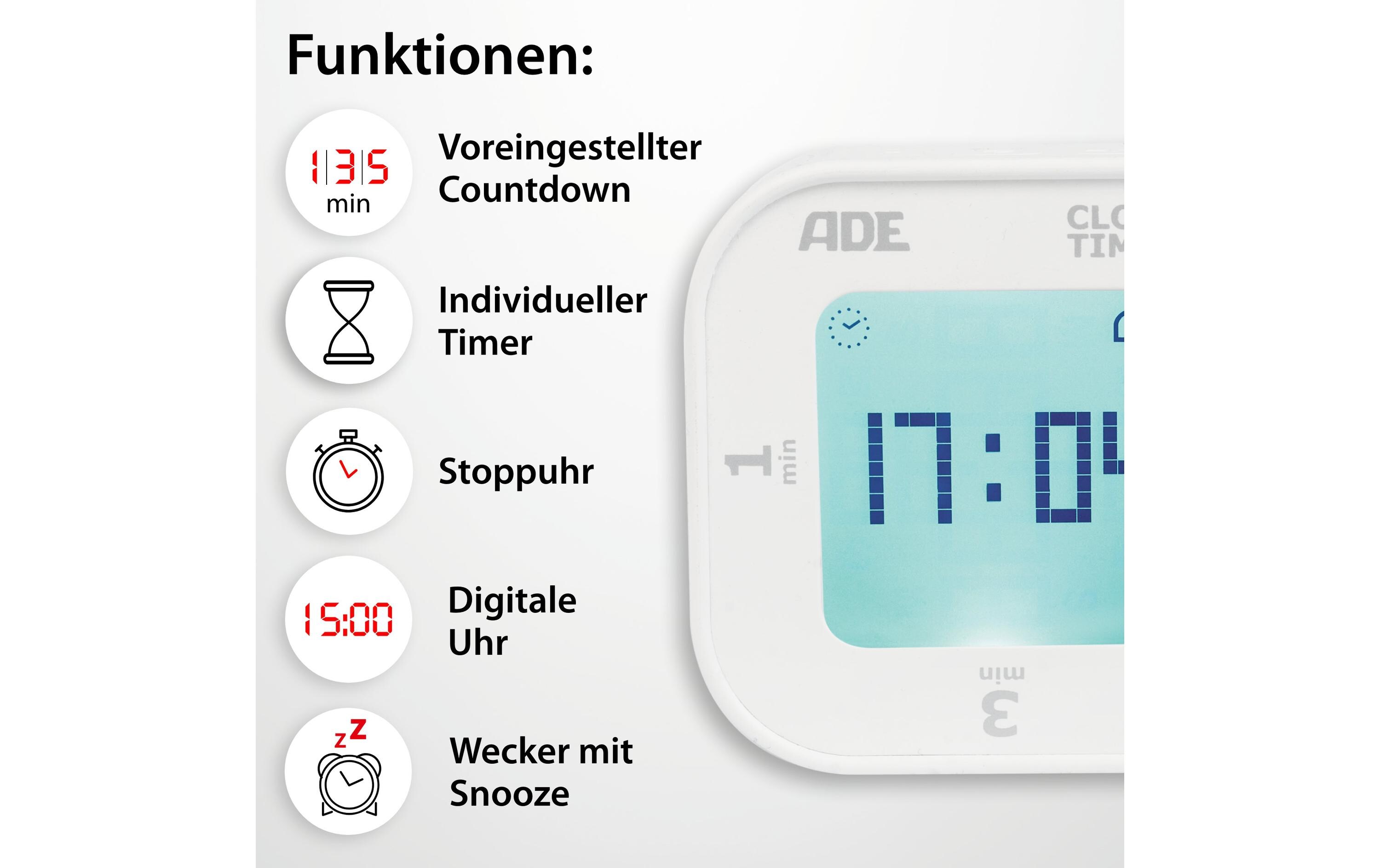 Küchentimer WeissDigitaler Küchentimer mit Kipp-Start