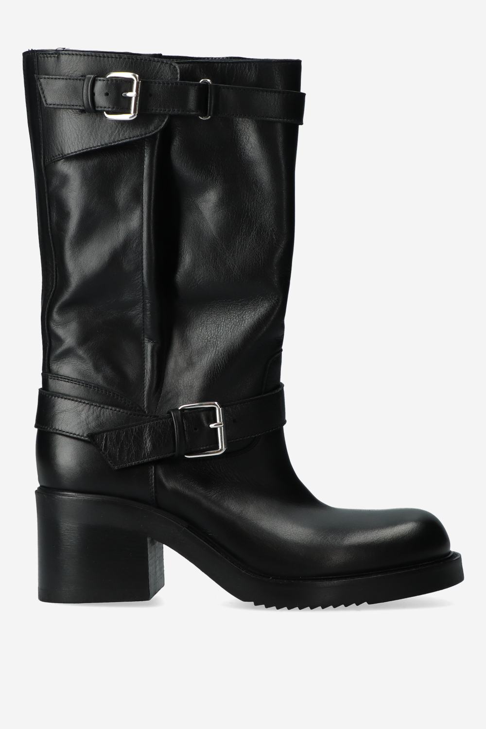 Chunky leather buckle boots