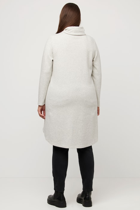 Longsweater, Fischgrat, Volantsaum, Stehkragen, Langarm