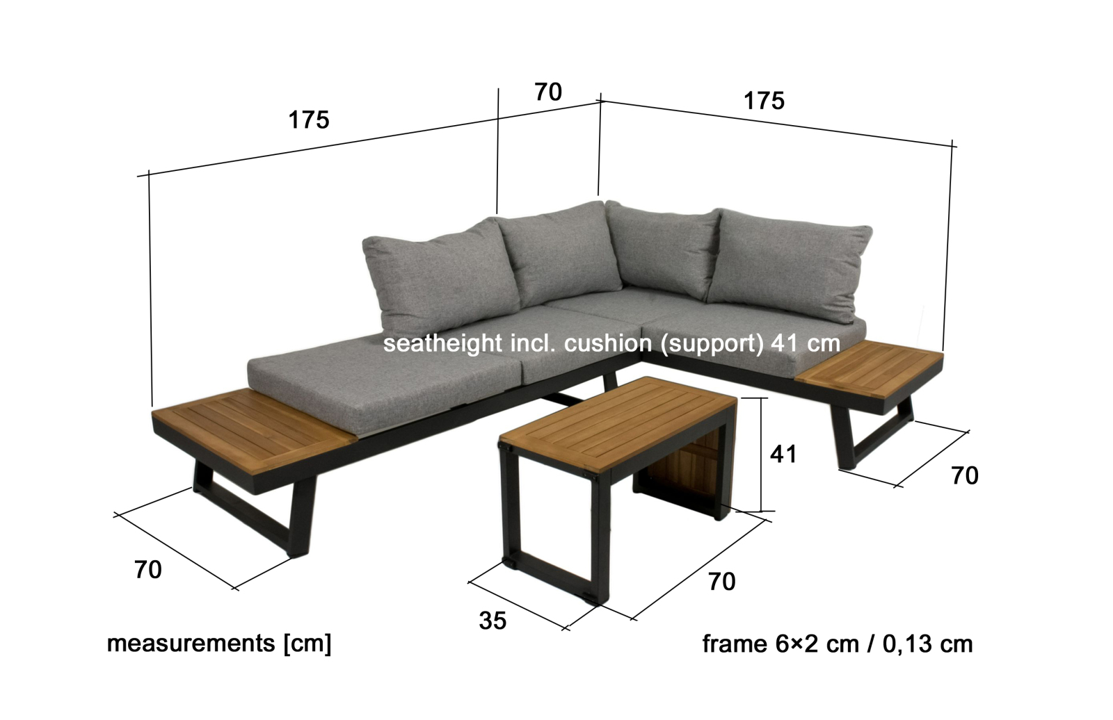 3-teiliges Lounge-Set FELICE - Akazie massiv-Aluminium - mit Polster
