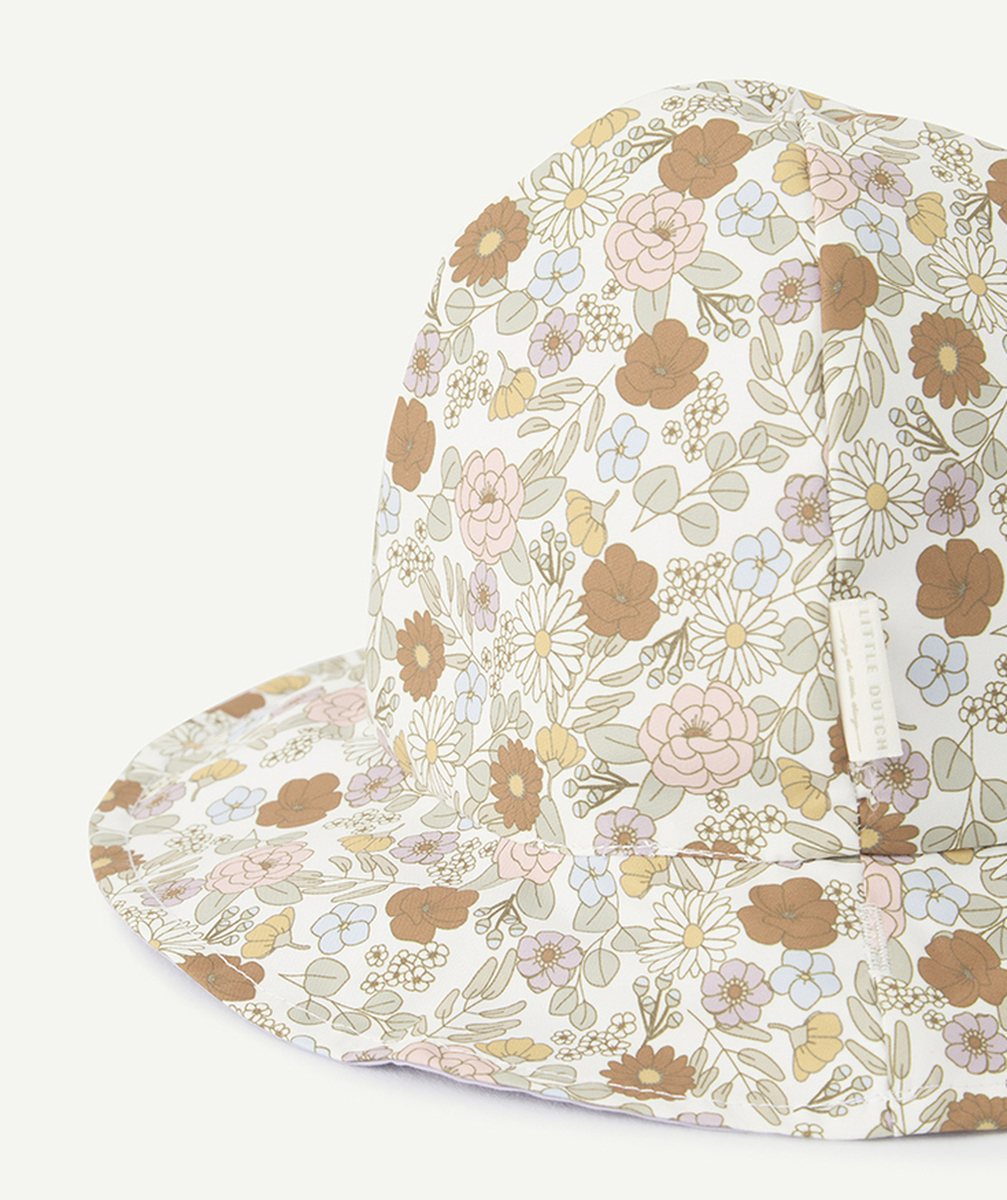 LITTLE DUTCHchapeau réversible bébé fille kaki et mauve imprimé à fleurs