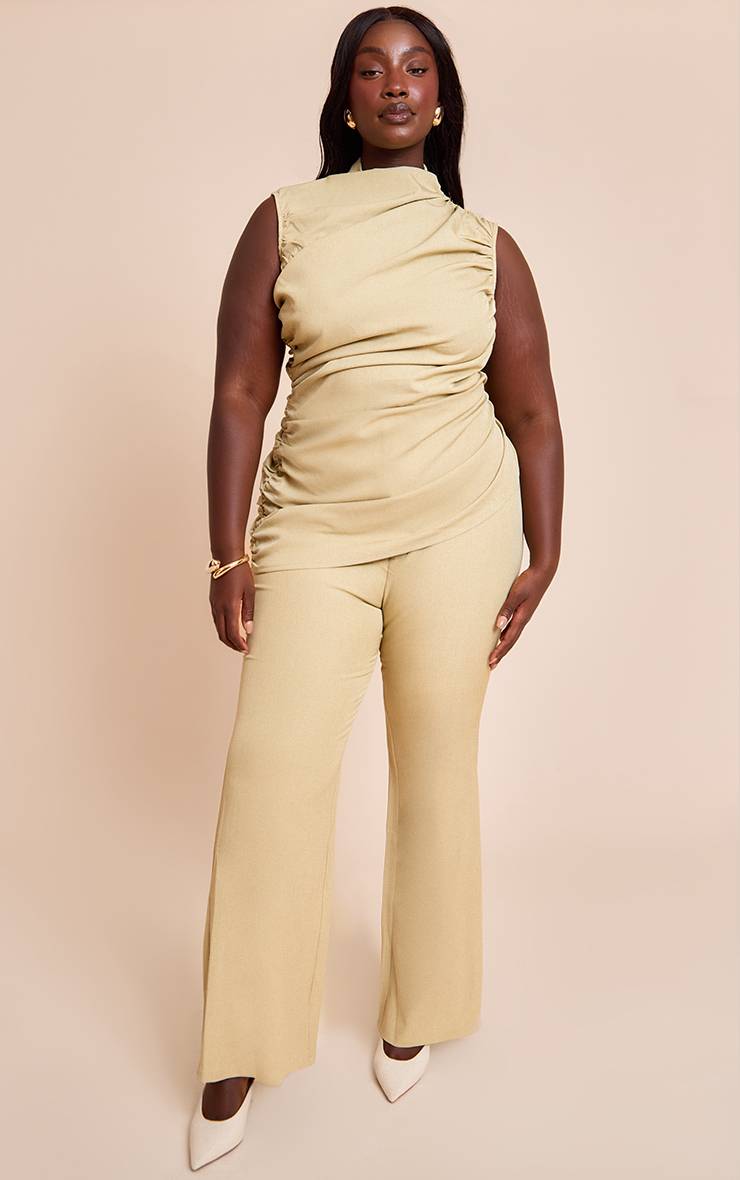 Vert Pantalon Droit Ajusté Grande Taille Ensemble Coordonné