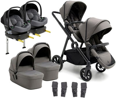 Beemoo Pro Multi 2 Tvillingvogn inkl Route i-Size Babybilstol & Base, Mocha Grey/Mineral Grey