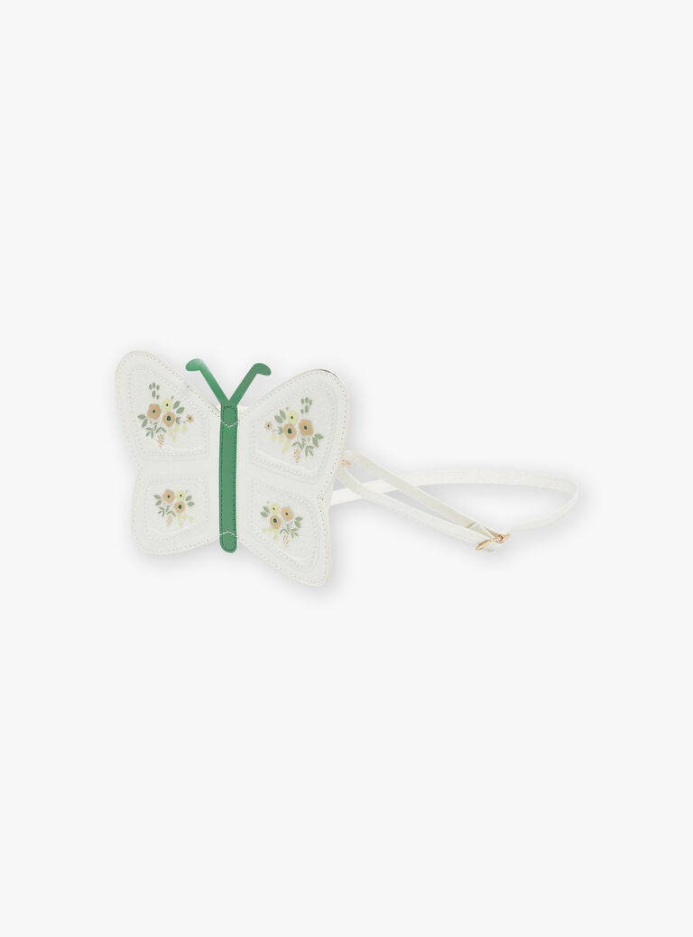 Sac besace papillon pailleté écru et vert
