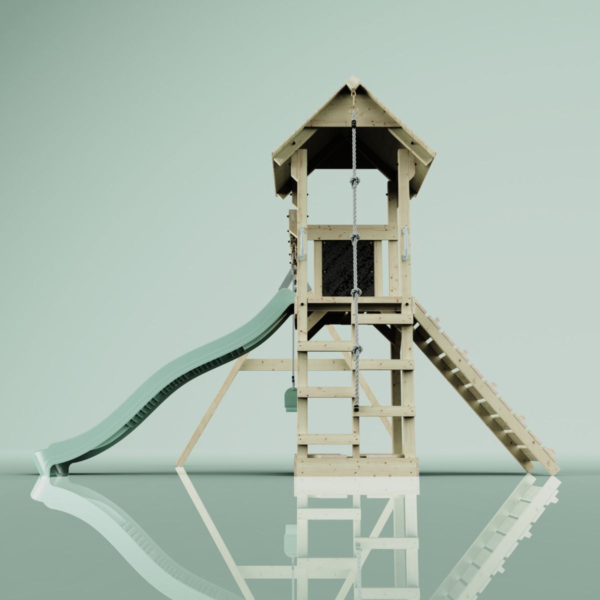 PolarPlay Vimmerby houten speeltoren in de kleur groen