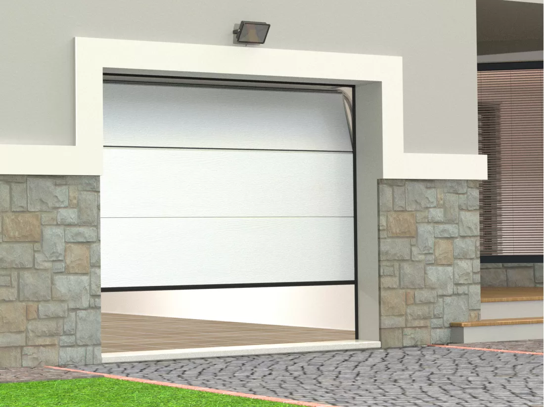 Porte de garage sectionnelle effet bois blanc motorisée L254 x H218 cm - PRIETA