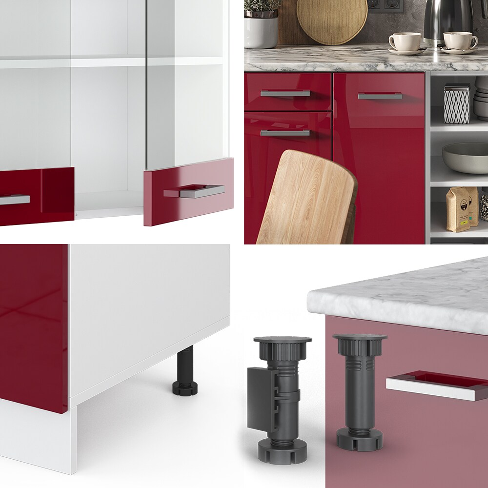 Vicco Küchenzeile Küchenblock Einbauküche R-Line 240 cm Weiß Bordeaux Arbeitsplatte Hochglanz