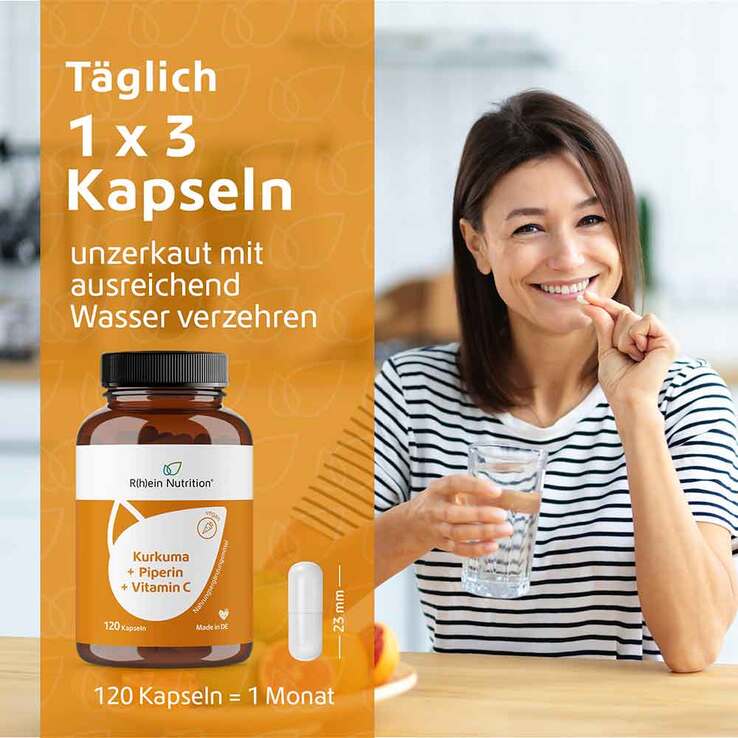 Kurkuma 95% Curcumin + Piperin + Vitamin C vegan Kapseln , 120 St