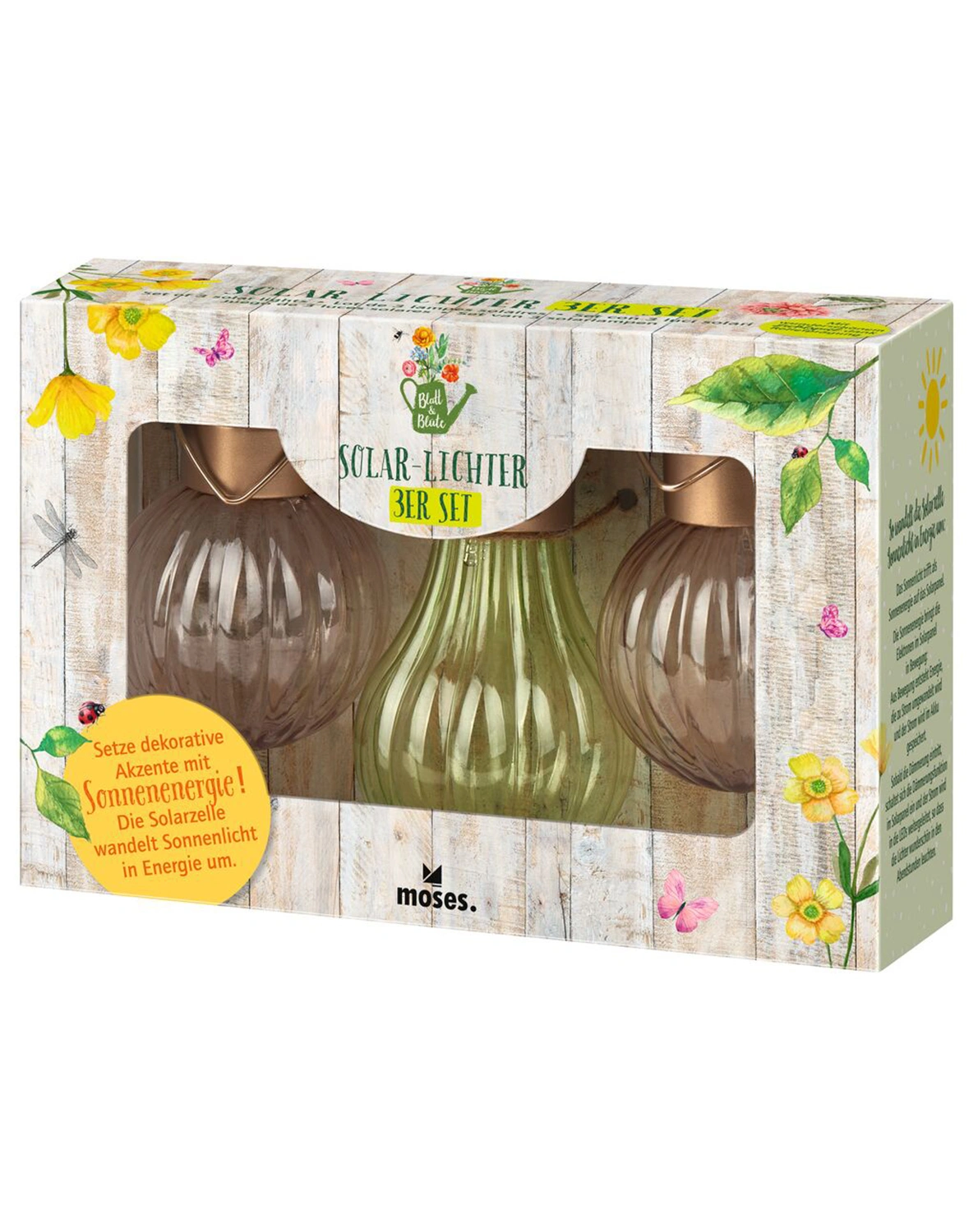 LED-Solar-Lichter BLATT & BLÜTE 3er-Set