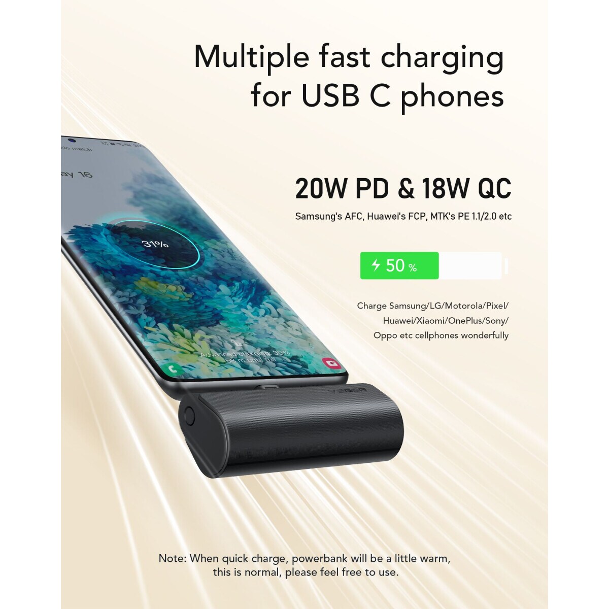 Power Bank PlugOn - 5000mAh mit Built Connector für Type C P