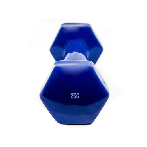 2 halteres de 2 kg com pega macia em vinil para exercícios, ginástica e musculação.