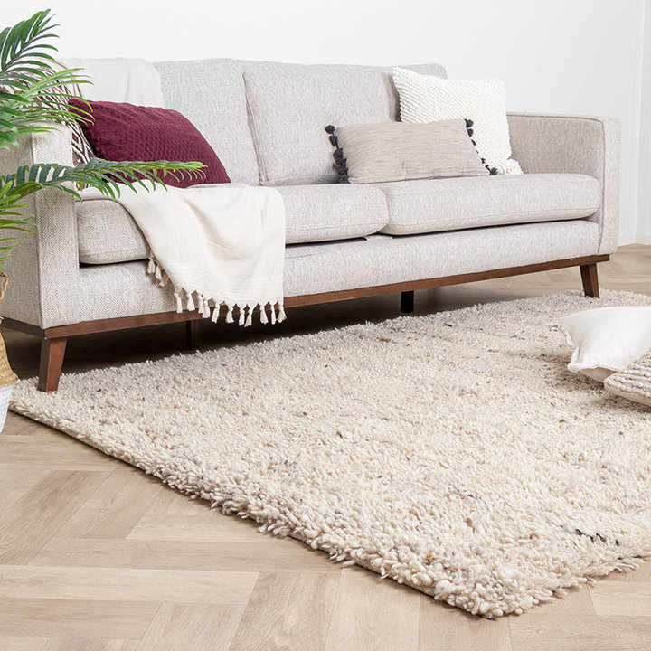 Hoogpolig Wollen vloerkleed - Royal Creme / Taupe Gemeleerd