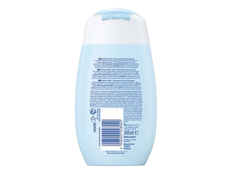 NIVEA BABY Bad & Shampoo Gute Nacht 200 ml Pflegeshampoo schützt und stärkt Haut und Haare und reinigt sanft