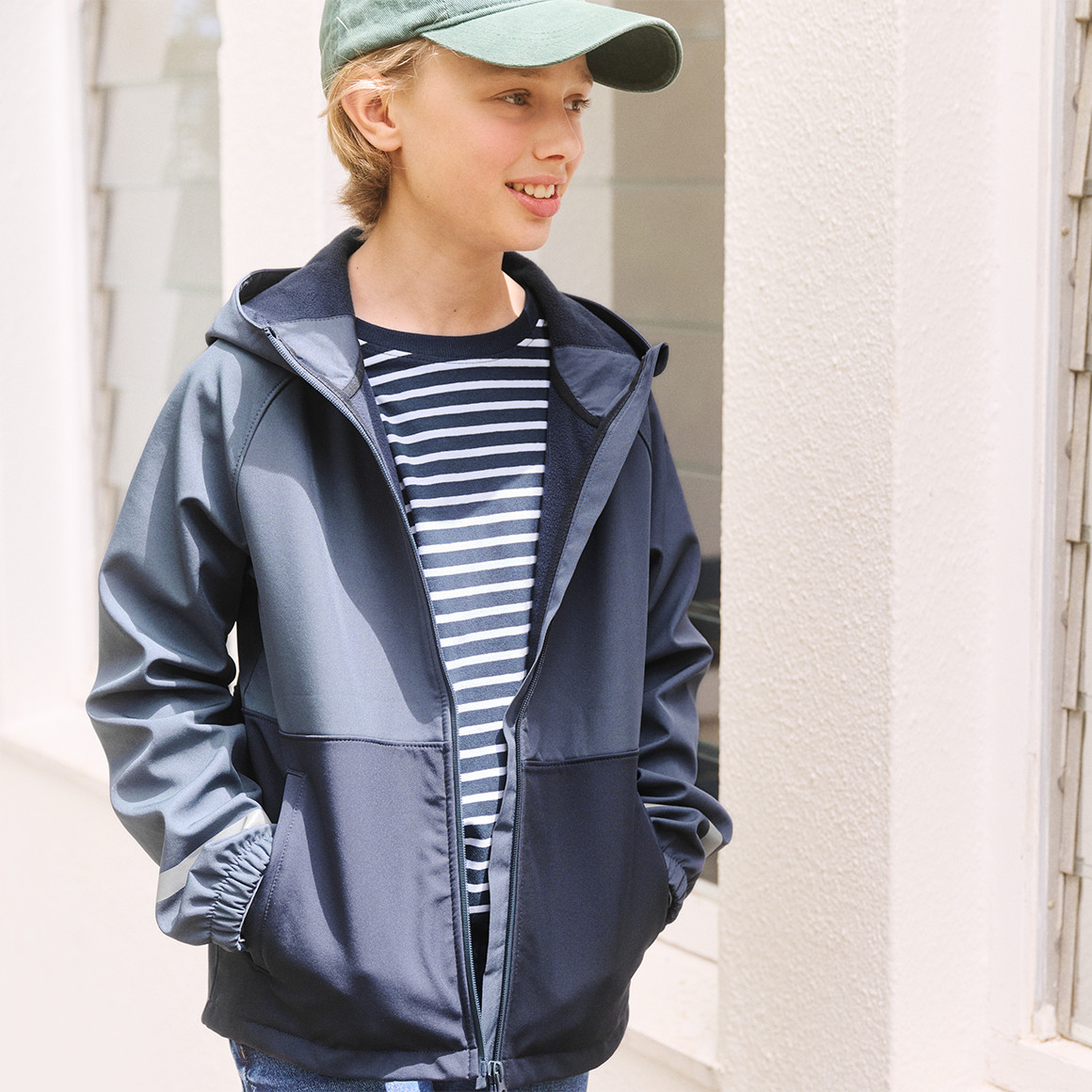 Yigga Kinder Softshelljacke mit Kapuze blaugrau