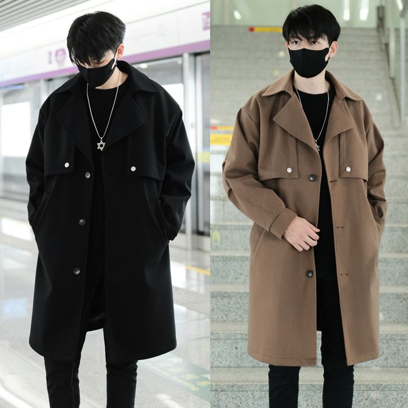 Bay Go Mall - Trenchcoat met reverskraag, effen knoopsluiting en lange mouwen