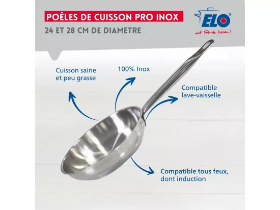 Lot de 2 poêles inox de 24 cm et 28 cm Elo Profi Therm