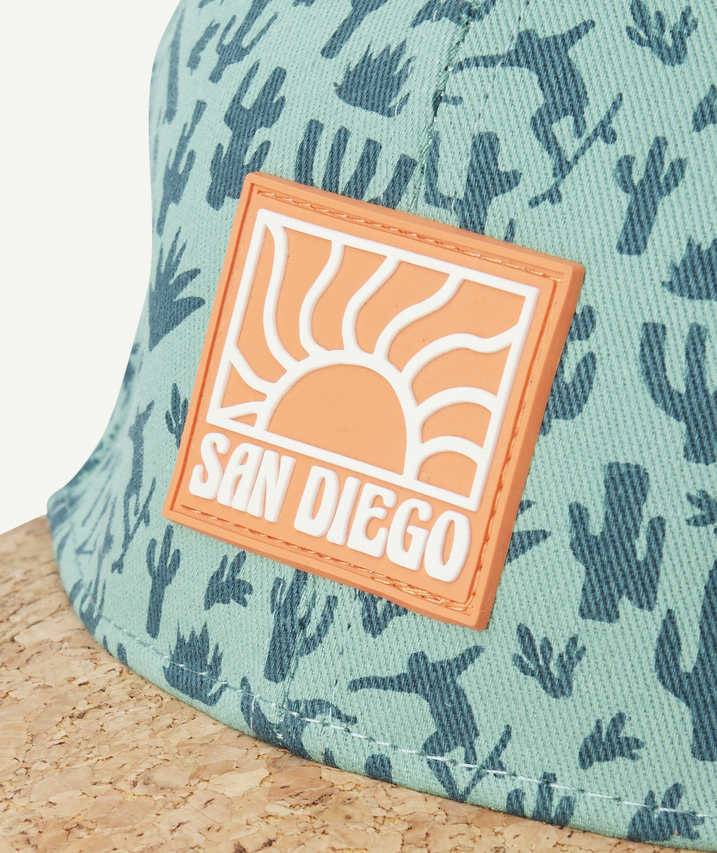 casquette garçon verte imprimé cactus avec visière effet liège et patch